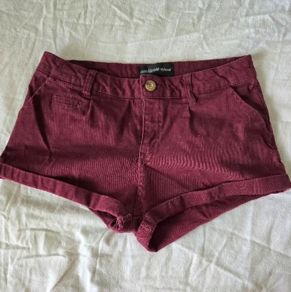Burgandy Red Cuffed Micro Shorts Size S - Picture 2 of 10